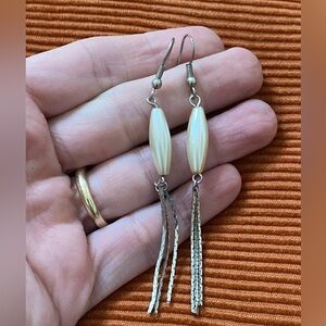 Vintage Silver Toned Faux Pearl Fringe Dangle Earrings